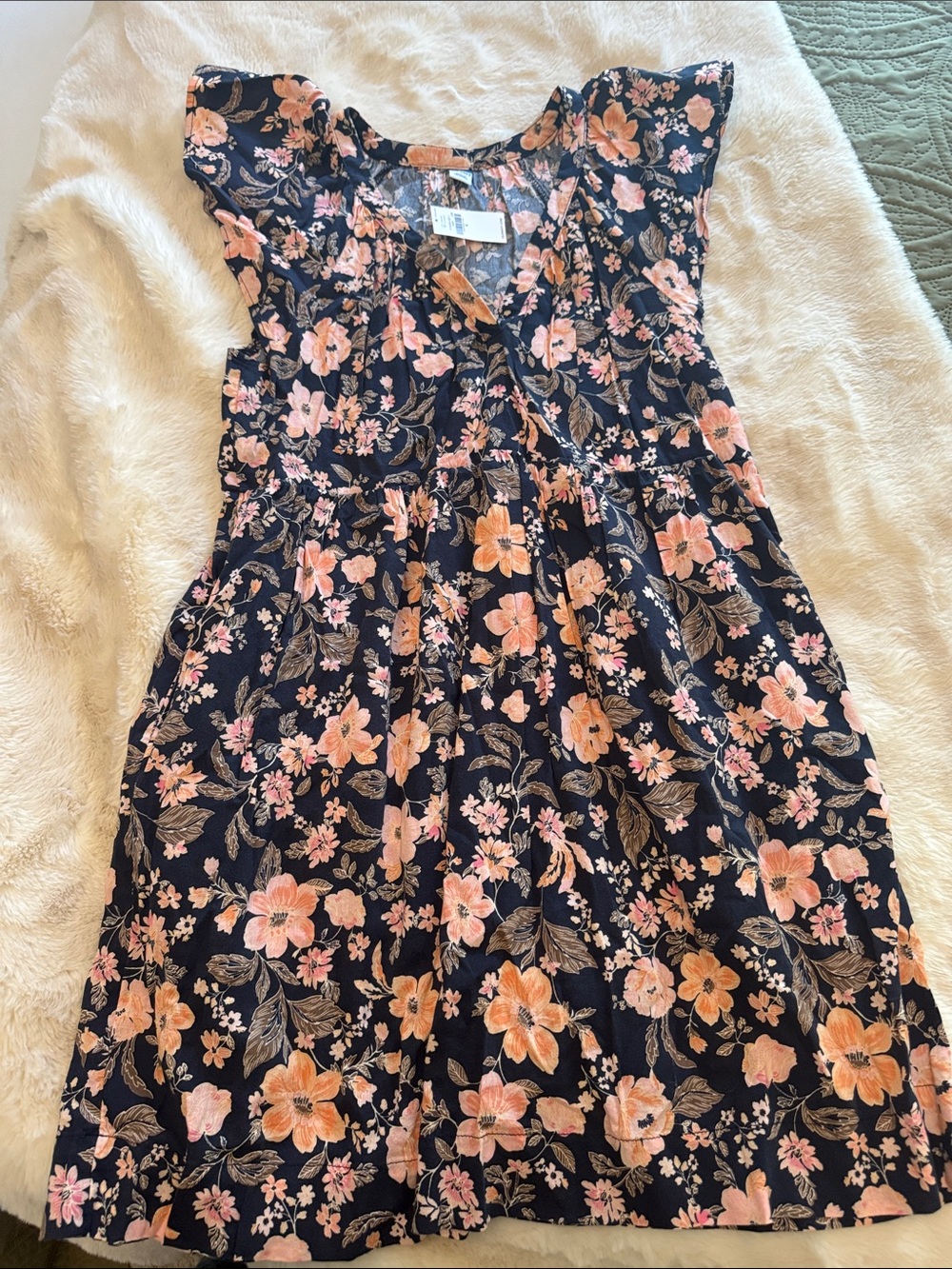 Old Navy Navy Dress with Pink Floral Print